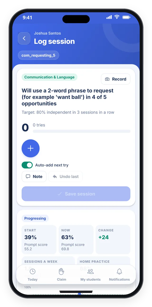 StepWise phone app: a goal with its Record button, ready to log