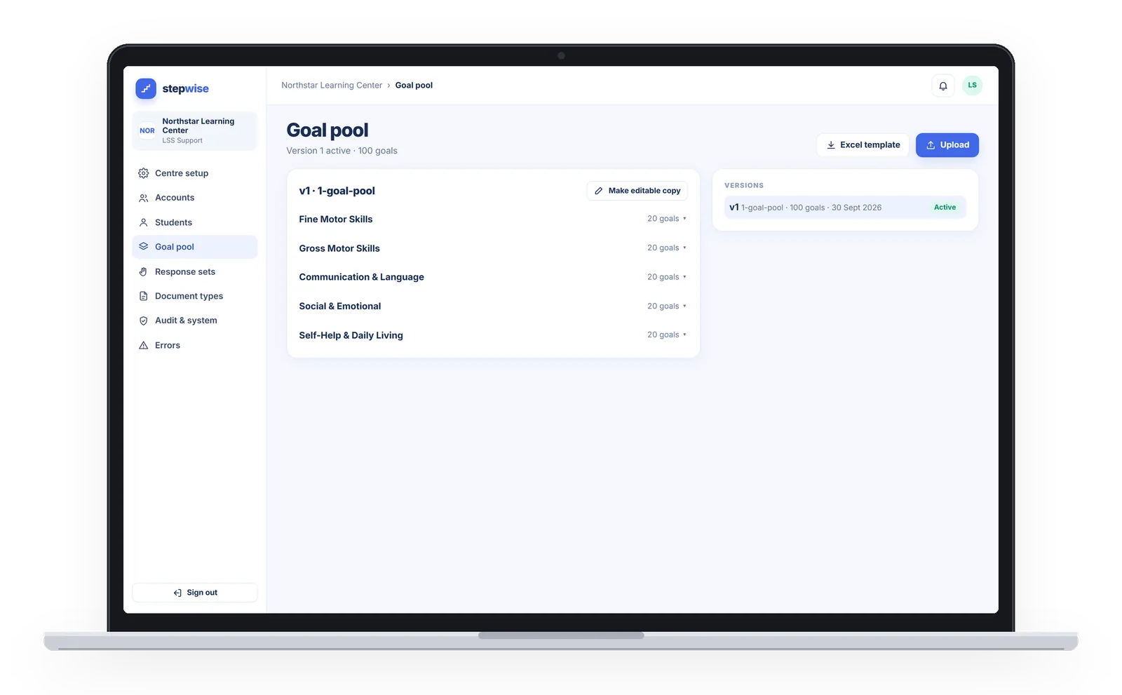 StepWise web app: a centre’s goal pool