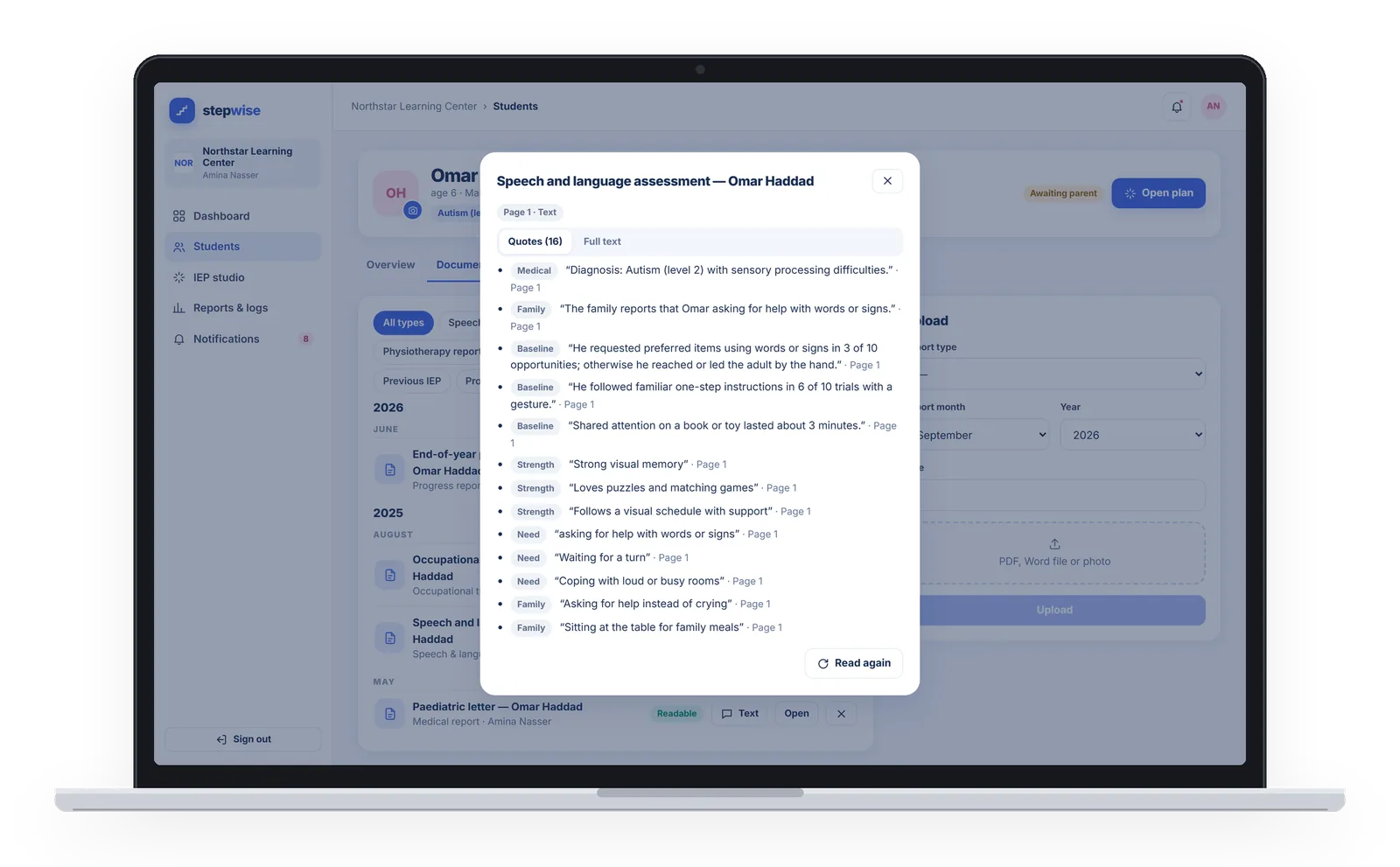 Document text view: fact cards quoted word for word from a report