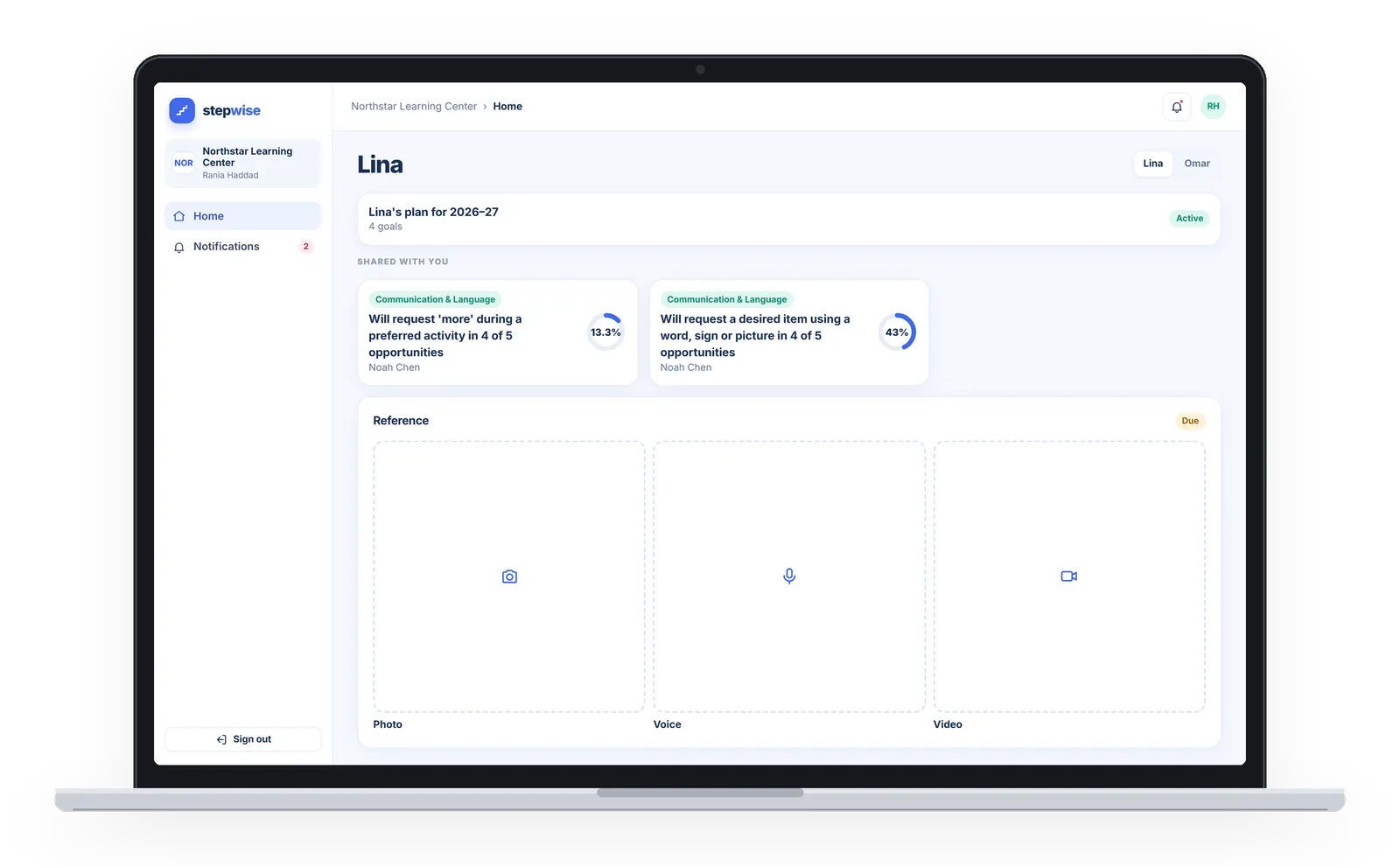 StepWise web app: a parent’s family view