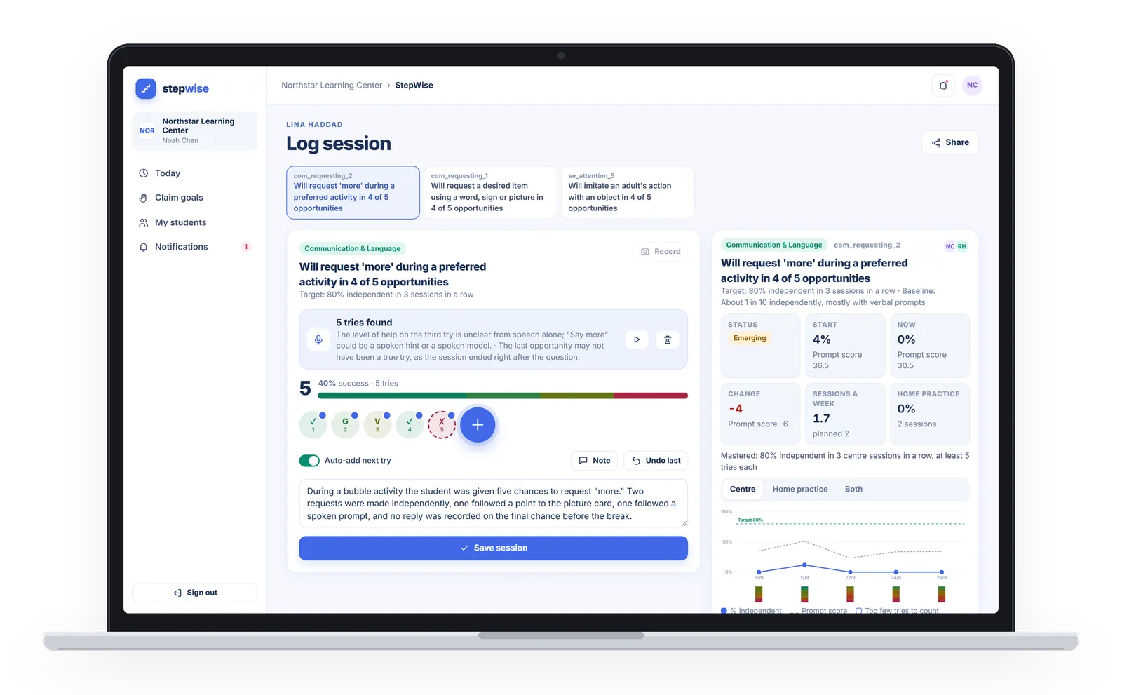 StepWise web app: tries found from a recording